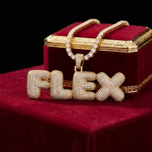 Collier personnalisé avec pendentif en diamant de laboratoire argenté en forme de bloc de lettres gonflé, style streetwear pour rappeur, bijoux fins unisexes avec chaîne - Product Image 1