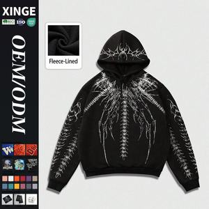 Sweat à capuche oversize Y2K personnalisé avec impression graphique numérique, effet délavé, poids lourd 360 g/m², coupe carrée pour homme - Product Image 1