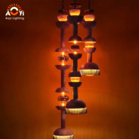 Lustre surdimensionné à plusieurs niveaux, luminaire suspendu rétro tribal personnalisé pour hôtel de luxe et espace commercial