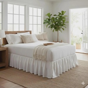 Dust <strong>Ruffled</strong> <strong>White</strong> Linen Bedskirt 100% French Flax Linen Bed Skirt Stonewashed Farmhouse <strong>Bedding</strong> for Home Bedroom Hotel - Product Image 2
