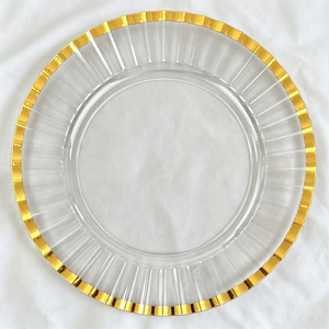Plato base cuadrado transparente con borde dorado, personalizado, de plástico, para eventos modernos, bodas y fiestas, venta al por mayor, OEM, ODM. - Product Image 3
