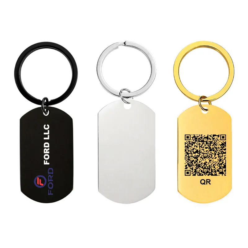 Vente en gros de porte-clés à code QR porte-clés en acier inoxydable porte-clés vierge personnalisé porte-clés à étiquette en métal