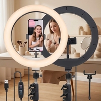 Joystar Ring Light Plastik 10 Inch dengan Tripod Stand, Rotasi 360 Derajat, Temperatur Warna Dapat Diatur, Penjepit Ponsel Fleksibel, Daya USB