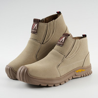 Sepatu Keselamatan Kulit Pria GM Khaki High-Top Anti-Panas Tahan Air Pelindung Jari Kaki Baja Anti-Benturan untuk Bengkel Konstruksi Cina