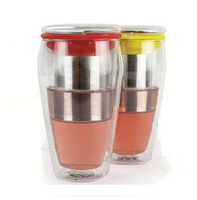 Mug de voyage en verre borosilicate à double paroi, design moderne, fait main, personnalisé, 450 ml (15 oz), infuseur à thé en acier inoxydable, portable, sans BPA