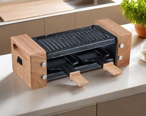 Mini-<span class=keywords><strong>raclette</strong></span> électrique avec poignée en bois, surface antiadhésive, collecteur d'huile amovible, contrôle mécanique de la température pour - Product Image 5