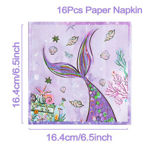 <span class=keywords><strong>Petite</strong></span> sirène joyeux anniversaire décorations ensemble assiettes en papier jetables gâteau Topper bannières toile de fond fête de bébé - Product Image 6