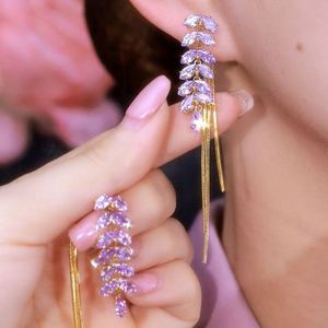Hypoallergenic Needle Purple Zircon Diamond <b>Earring</b> Micropaved Zirconia Wheat Drop Long Tassel <b>Earrings</b> Women Bridal Jewelry - Product Image 6