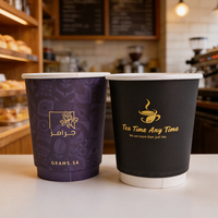 Gobelets en papier à double paroi noirs personnalisés avec couvercles, 12 oz, 14 oz, 16 oz, pour café chaud, thé, latte, thé au lait, boissons à emporter