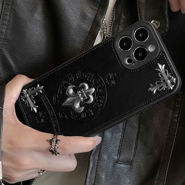 SmartjoyFor iPhone 17 16 Pro Max Metal Black Cross Leather case Mobile Phone case Skin-friendly Shockproof Luxury Brand Design