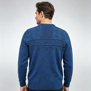 Pull en tricot torsadé pour homme, col rond, manches longues, couleur indigo, pull d'hiver, logo personnalisé - Product Image 4
