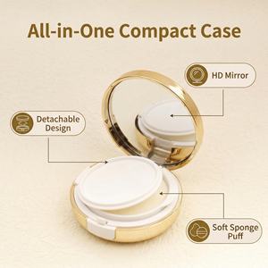 Empty Round Black <b>Compact</b> <b>Powder</b> case with Mirror Portable <b>Powder</b> Puff and Container - Product Image 2