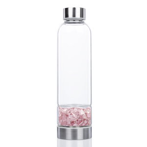 Bouteille d'eau en verre pierre précieuse de guérison, en acier inoxydable, en bambou, Quartz, hexagone, couleur Rose, grande usine, ml - Product Image 2