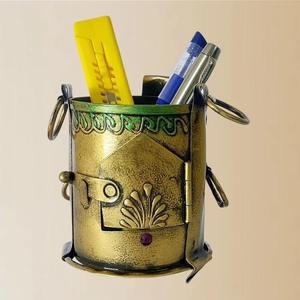 Premium Handmade Iron Angitti Pen Stand Vintage Style <b>Desk</b> Organizer Golden Brass Finish for Office <b>Study</b> Home Decorative - Product Image 3