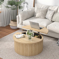 Table basse ronde moderne avec espace de rangement extensible, plateau relevable en bois, table d'appoint pour salon