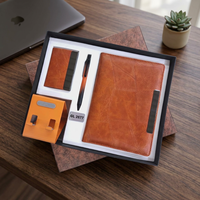 Ensemble cadeau d'entreprise haut de gamme 4 pièces : carnet en cuir PU A5, stylos métalliques, porte-cartes, support de téléphone portable personnalisé fait main pour le bureau