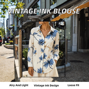 Blusa de Mujer con Estampado Floral, Manga Larga, Cuello Camisero, Tejida, Estilo Vintage, Informal, para Uso Diario - Product Image 2
