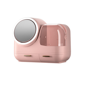 Boîte de rangement cosmétique LED sur mesure avec tiroirs, 35L, anti-poussière, organiseur de bureau pour maquillage et produits de soin, couleur unie - Product Image 2