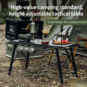 Table <span class=keywords><strong>de</strong></span> <span class=keywords><strong>camping</strong></span> pliante d'extérieur, type chenille, plateau en aluminium avec poteaux <span class=keywords><strong>de</strong></span> suspension pour pique-nique, barbecue, jardin - Product Image 3