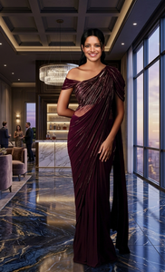 Conjunto de Saree Moderno con Adornos Hechos a Mano en Tela Satén y Drapedo, Atuendo Suave y Elegante para Bodas, Fiestas y Festivales - Product Image 3