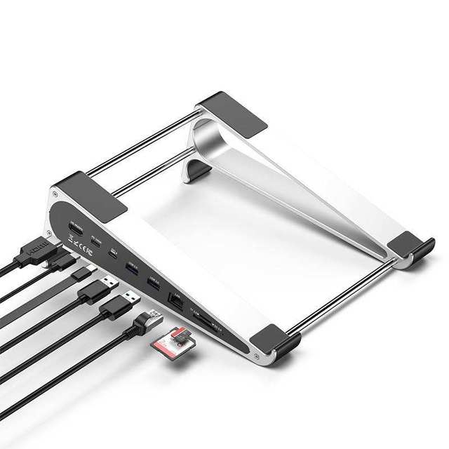 2-in-1 Laptop Stand Docking Station, 8-in-1 USB-C Hub with 4K HDMI, Gigabit Ethernet, 100W PD, USB 3.0 Ports