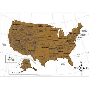 خرز من مادة الورق المطلي بالذهب مقاس 88 × 52 سنتيمتر ، خريطة العالم في الولايات المتحدة الأمريكية ، للرحلات