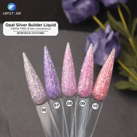 Gel de construction liquide auto-nivelant HEMA FREE & Thin Consistency Opal Glitter Builder en flacon argenté, vernis à ongles liquide pour extension