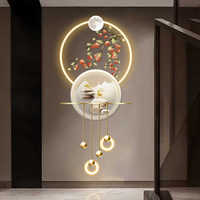 Peinture décorative d'entrée de luxe léger, style chinois moderne, motif kaki porte-bonheur, peinture murale 3D avec lampe, pour couloir et allée