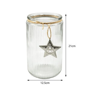 Vase en verre cylindrique côtelé avec ornement étoile et <span class=keywords><strong>ficelle</strong></span> pour la décoration de Noël et les centres de table de mariage – Vente en gros - Product Image 5