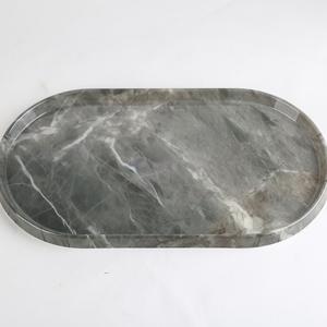 Modern Melamine Oval Tray <b>Black</b> White Marble Pattern Serving Platter Kitchen Decor - Product Image 1