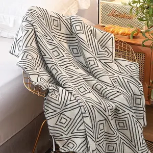 Manta pequeña de sofá de ocio de estilo nórdico, manta de punto de fibra acrílica con patrón geométrico