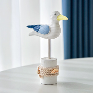 Figurita de pájaro marino, 2 uds., decoración de madera de estilo mediterráneo para sala de estar, escritorio, tema oceánico - Product Image 2