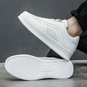 Zapatillas de running para hombre, elásticas, estilo casual, antideslizantes, con plataforma, blancas, transpirables, de malla y cuero, cómodas para caminar - Product Image 2
