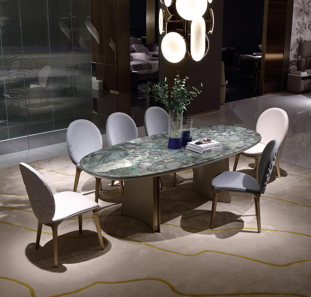 Jason Modern Italian Luxury Dining Table and Chair Set Natural Marble Oval Dining Room Furniture for Villa Customizable
