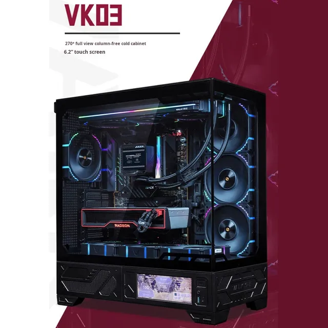 VK Valkyrie VK03LITE Mid Tower Metal Sea View No Pillar Screen Display ATX Panoramic 360 Water Cooling Computer Case