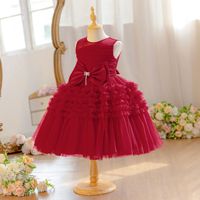 Robe de princesse pour filles, sans manches, en tulle à volants, avec décoration en nœud, pour anniversaire, banquet, défilé, fête