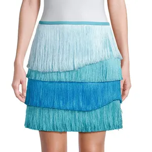 Custom Women Summer Hot Soft Colorblocked Pull On Style Charming Mini Skirt Casual Tiered Fringe Mini Skirt For Young Ladies