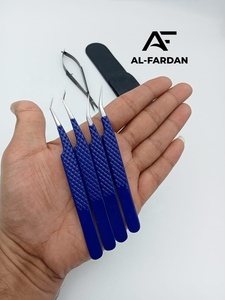 Vespa Blue Color Tweezers For Eyelash Extension Stainless Steel 45 Degree Pointed Fiber Tip Diamond Grip Lash Volume Tweezer - Product Image 1