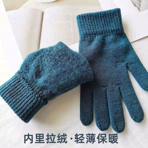 Gants en cachemire tricotés pour femmes, chauffe-mains d'automne, doublure épaisse d'hiver, mitaines à doigts complets, gants de ski courts, chauds - Product Image 2