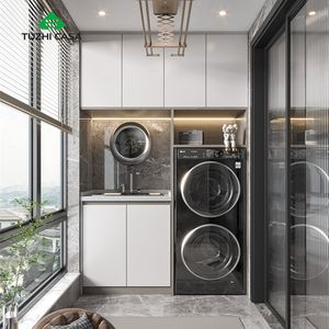 Moderne Roestvrijstalen Lakafwerking Mdf-Kast Opberg Wasgoed Drooggootsteen Kast Combo Met Laden Wasmachine - Product Image 4