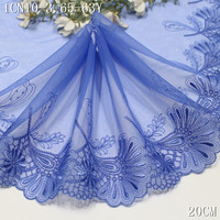 Dentelle brodée florale bleue de 20 cm avec paillettes, en tulle et maille, pour lingerie, soutien-gorge et couture de vêtements