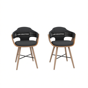 Juego de 2 sillas de comedor modernas de color gris oscuro con patas de madera y tapicería de piel sintética, diseño de mediados de siglo - Product Image 1