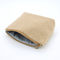 Voyage mode léger doux fermeture éclair pierre motif agneau polaire Teddy pochette de maquillage Logo personnalisé laine d'agneau sac cosmétique