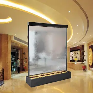 Air Terjun dalam ruangan kustom dengan fitur air lampu LED dinding air terjun cermin baja tahan karat