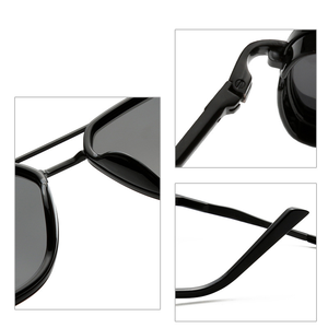 Lunettes de soleil polarisées pour hommes Lunettes de soleil carrées de conduite Mode d'extérieur Lunettes de soleil de luxe texture métal double faisceau Lunettes de soleil à large monture - Product Image 3
