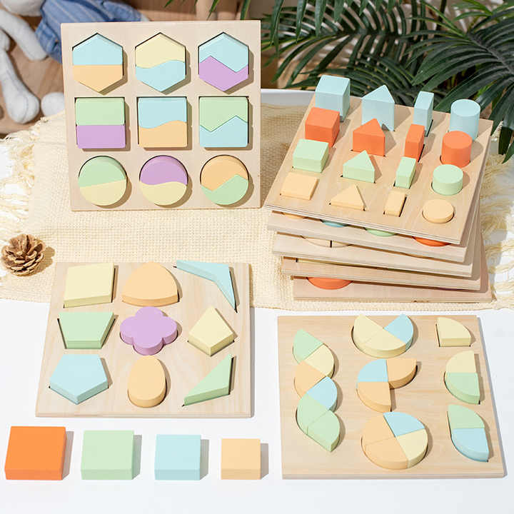 Children Wooden Educational Toy Geometric Shape Cognitive Wooden Puzzle ...
