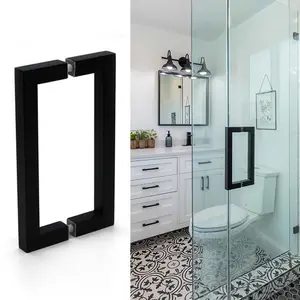 Poignée de porte en verre carrée noire antique de salle de douche noire mate pour porte de salle de bain