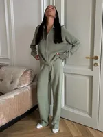 Ensemble Blubelle Décontracté Femme Cardigan Zippé en Maille et Pantalon Large Automne Hiver, Coupe Ample Douce, Taille Élastique, avec Capuche