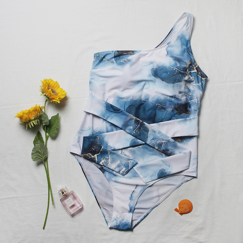 2022 New Design DAMO Plus Size One Shoulder Swimsuits Bow Tie One Piece Simple White