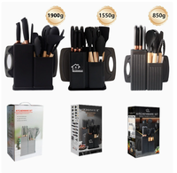 Ensemble de couteaux de cuisine en silicone 19 pièces OEM/ODM avec manche en bois, planche à découper et bac de rangement spécial incluant spatules et ustensiles